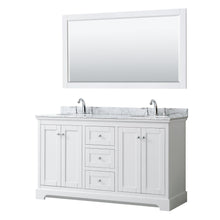 Load image into Gallery viewer, Wyndham Collection Vanity Wyndham Collection WCV232360DWHCMUNOM58 Avery 60 Inch Double Bathroom Vanity in White, White Carrara Marble Countertop, Undermount Oval Sinks, and 58 Inch Mirror