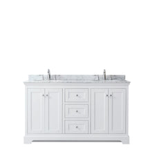 Load image into Gallery viewer, Wyndham Collection Vanity Wyndham Collection WCV232360DWHCMUNOMXX Avery 60 Inch Double Bathroom Vanity in White, White Carrara Marble Countertop, Undermount Oval Sinks, and No Mirror