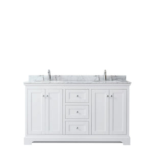 Wyndham Collection Vanity Wyndham Collection WCV232360DWHCMUNOMXX Avery 60 Inch Double Bathroom Vanity in White, White Carrara Marble Countertop, Undermount Oval Sinks, and No Mirror