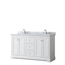 Load image into Gallery viewer, Wyndham Collection Vanity Wyndham Collection WCV232360DWHCMUNOMXX Avery 60 Inch Double Bathroom Vanity in White, White Carrara Marble Countertop, Undermount Oval Sinks, and No Mirror