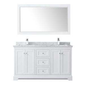 Wyndham Collection Vanity Wyndham Collection WCV232360DWHCMUNSM58 Avery 60 Inch Double Bathroom Vanity in White, White Carrara Marble Countertop, Undermount Square Sinks, and 58 Inch Mirror