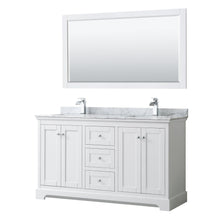 Load image into Gallery viewer, Wyndham Collection Vanity Wyndham Collection WCV232360DWHCMUNSM58 Avery 60 Inch Double Bathroom Vanity in White, White Carrara Marble Countertop, Undermount Square Sinks, and 58 Inch Mirror