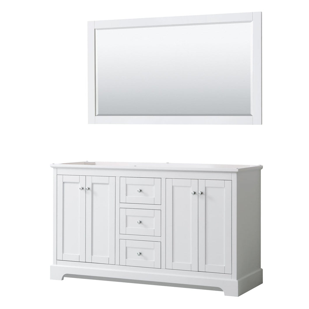 Wyndham Collection Vanity Wyndham Collection WCV232360DWHCXSXXM58 Avery 60 Inch Double Bathroom Vanity in White, No Countertop, No Sinks, and 58 Inch Mirror