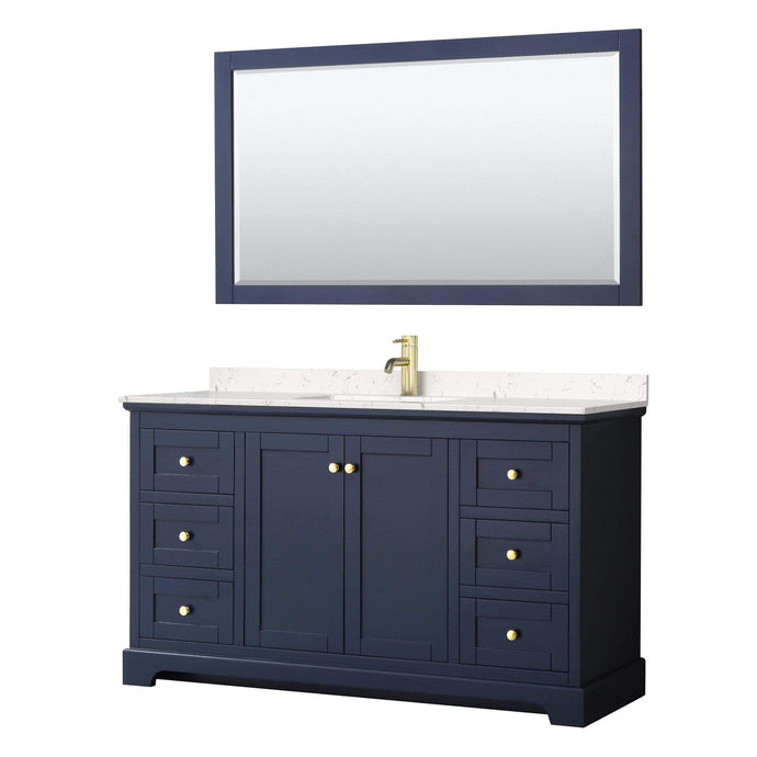 Wyndham Collection Vanity Wyndham Collection WCV232360SBLC2UNSM58 Avery 60 Inch Single Bathroom Vanity in Dark Blue, Light-Vein Carrara Cultured Marble Countertop, Undermount Square Sink, 58 Inch Mirror