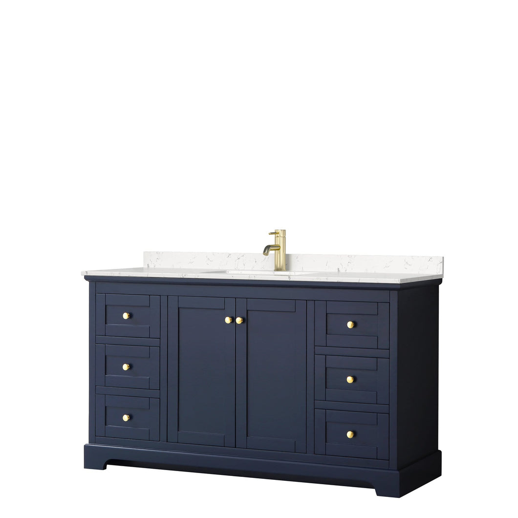 Wyndham Collection Vanity Wyndham Collection WCV232360SBLC2UNSMXX Avery 60 Inch Single Bathroom Vanity in Dark Blue, Light-Vein Carrara Cultured Marble Countertop, Undermount Square Sink, No Mirror