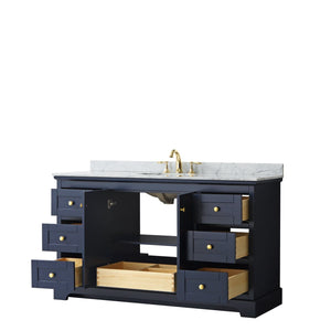 Wyndham Collection Vanity Wyndham Collection WCV232360SBLCMUNOMXX Avery 60 Inch Single Bathroom Vanity in Dark Blue, White Carrara Marble Countertop, Undermount Oval Sink, and No Mirror