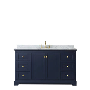 Wyndham Collection Vanity Wyndham Collection WCV232360SBLCMUNOMXX Avery 60 Inch Single Bathroom Vanity in Dark Blue, White Carrara Marble Countertop, Undermount Oval Sink, and No Mirror