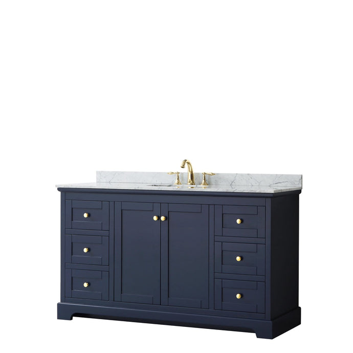 Wyndham Collection Vanity Wyndham Collection WCV232360SBLCMUNOMXX Avery 60 Inch Single Bathroom Vanity in Dark Blue, White Carrara Marble Countertop, Undermount Oval Sink, and No Mirror