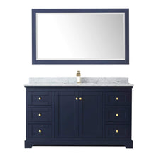 Load image into Gallery viewer, Wyndham Collection Vanity Wyndham Collection WCV232360SBLCMUNSM58 Avery 60 Inch Single Bathroom Vanity in Dark Blue, White Carrara Marble Countertop, Undermount Square Sink, and 58 Inch Mirror