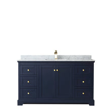Load image into Gallery viewer, Wyndham Collection Vanity Wyndham Collection WCV232360SBLCMUNSMXX Avery 60 Inch Single Bathroom Vanity in Dark Blue, White Carrara Marble Countertop, Undermount Square Sink, and No Mirror