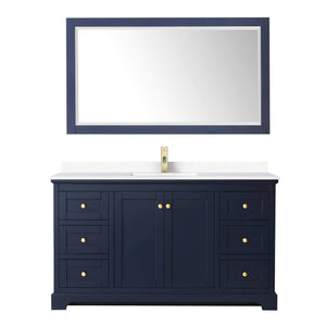 Wyndham Collection Vanity Wyndham Collection WCV232360SBLWCUNSM58 Avery 60 Inch Single Bathroom Vanity in Dark Blue, White Cultured Marble Countertop, Undermount Square Sink, 58 Inch Mirror