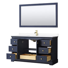 Load image into Gallery viewer, Wyndham Collection Vanity Wyndham Collection WCV232360SBLWCUNSM58 Avery 60 Inch Single Bathroom Vanity in Dark Blue, White Cultured Marble Countertop, Undermount Square Sink, 58 Inch Mirror