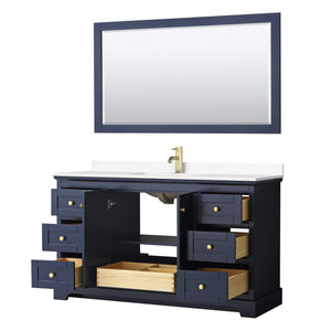 Wyndham Collection Vanity Wyndham Collection WCV232360SBLWCUNSM58 Avery 60 Inch Single Bathroom Vanity in Dark Blue, White Cultured Marble Countertop, Undermount Square Sink, 58 Inch Mirror
