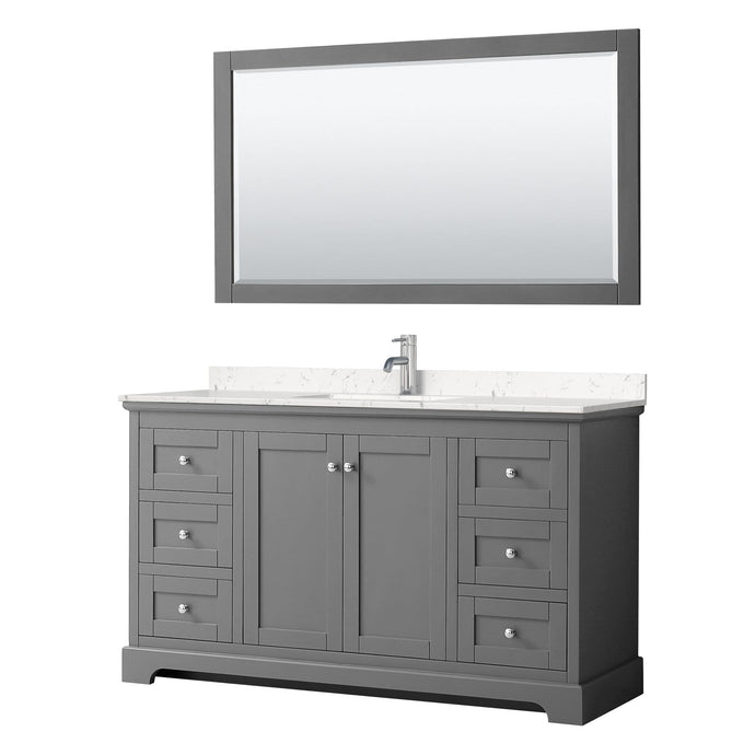 Wyndham Collection Vanity Wyndham Collection WCV232360SKGC2UNSM58 Avery 60 Inch Single Bathroom Vanity in Dark Gray, Light-Vein Carrara Cultured Marble Countertop, Undermount Square Sink, 58 Inch Mirror