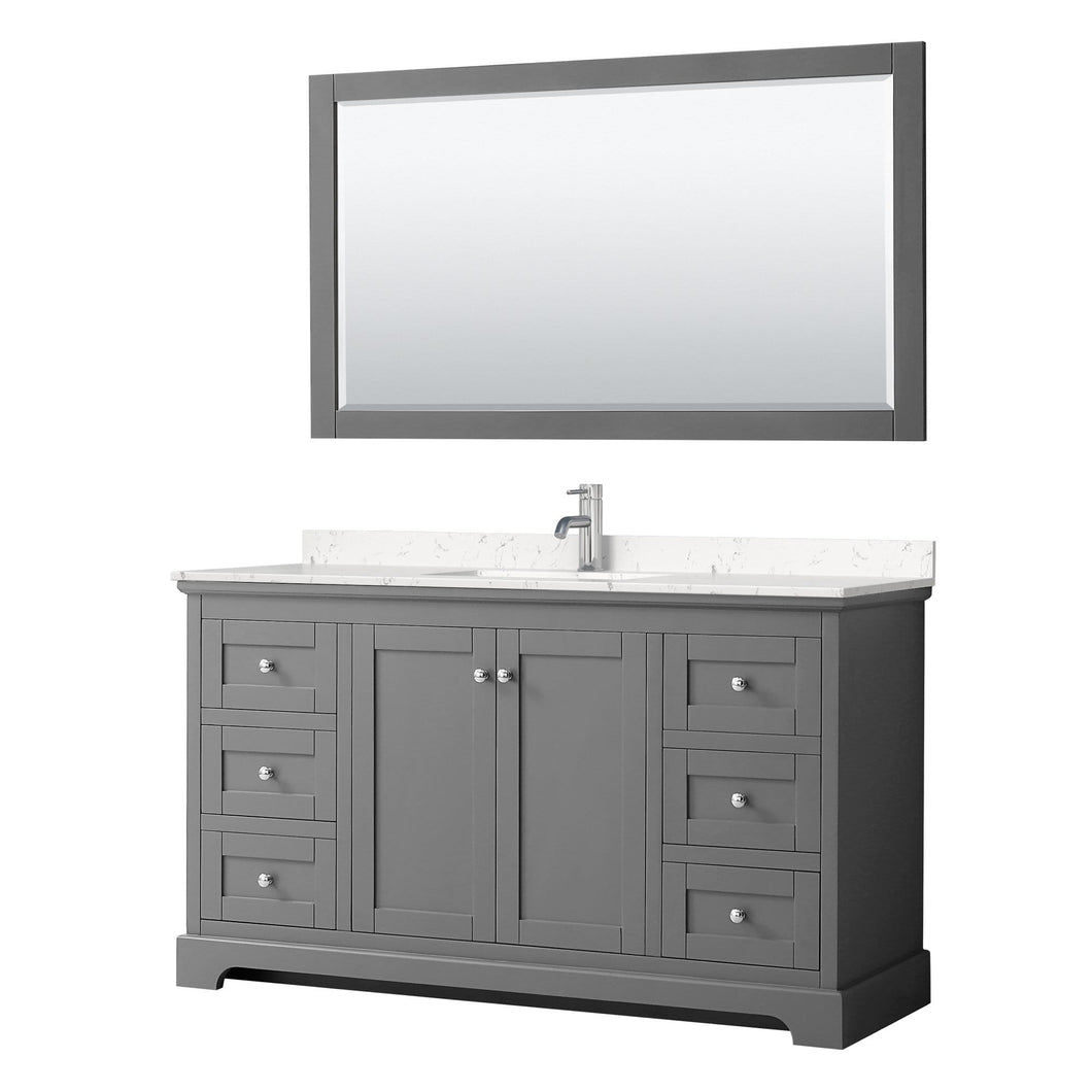 Wyndham Collection Vanity Wyndham Collection WCV232360SKGC2UNSM58 Avery 60 Inch Single Bathroom Vanity in Dark Gray, Light-Vein Carrara Cultured Marble Countertop, Undermount Square Sink, 58 Inch Mirror