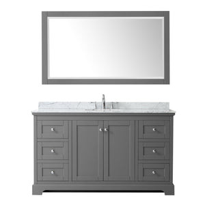 Wyndham Collection Vanity Wyndham Collection WCV232360SKGCMUNOM58 Avery 60 Inch Single Bathroom Vanity in Dark Gray, White Carrara Marble Countertop, Undermount Oval Sink, and 58 Inch Mirror