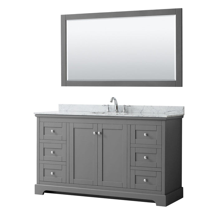 Wyndham Collection Vanity Wyndham Collection WCV232360SKGCMUNOM58 Avery 60 Inch Single Bathroom Vanity in Dark Gray, White Carrara Marble Countertop, Undermount Oval Sink, and 58 Inch Mirror