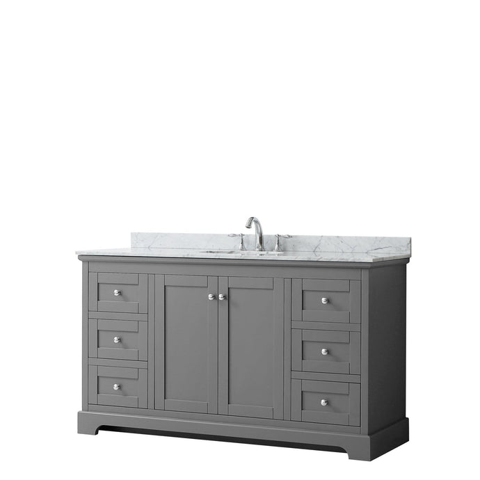 Wyndham Collection Vanity Wyndham Collection WCV232360SKGCMUNOMXX Avery 60 Inch Single Bathroom Vanity in Dark Gray, White Carrara Marble Countertop, Undermount Oval Sink, and No Mirror