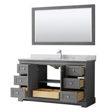 Load image into Gallery viewer, Wyndham Collection Vanity Wyndham Collection WCV232360SKGCMUNSM58 Avery 60 Inch Single Bathroom Vanity in Dark Gray, White Carrara Marble Countertop, Undermount Square Sink, and 58 Inch Mirror