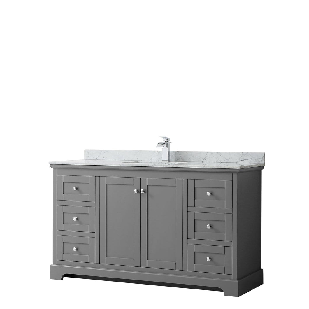 Wyndham Collection Vanity Wyndham Collection WCV232360SKGCMUNSMXX Avery 60 Inch Single Bathroom Vanity in Dark Gray, White Carrara Marble Countertop, Undermount Square Sink, and No Mirror