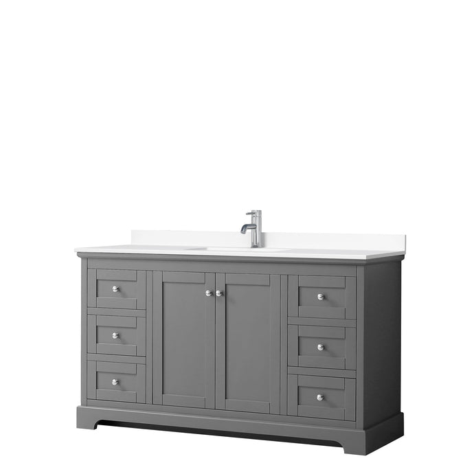 Wyndham Collection Vanity Wyndham Collection WCV232360SKGWCUNSMXX Avery 60 Inch Single Bathroom Vanity in Dark Gray, White Cultured Marble Countertop, Undermount Square Sink, No Mirror
