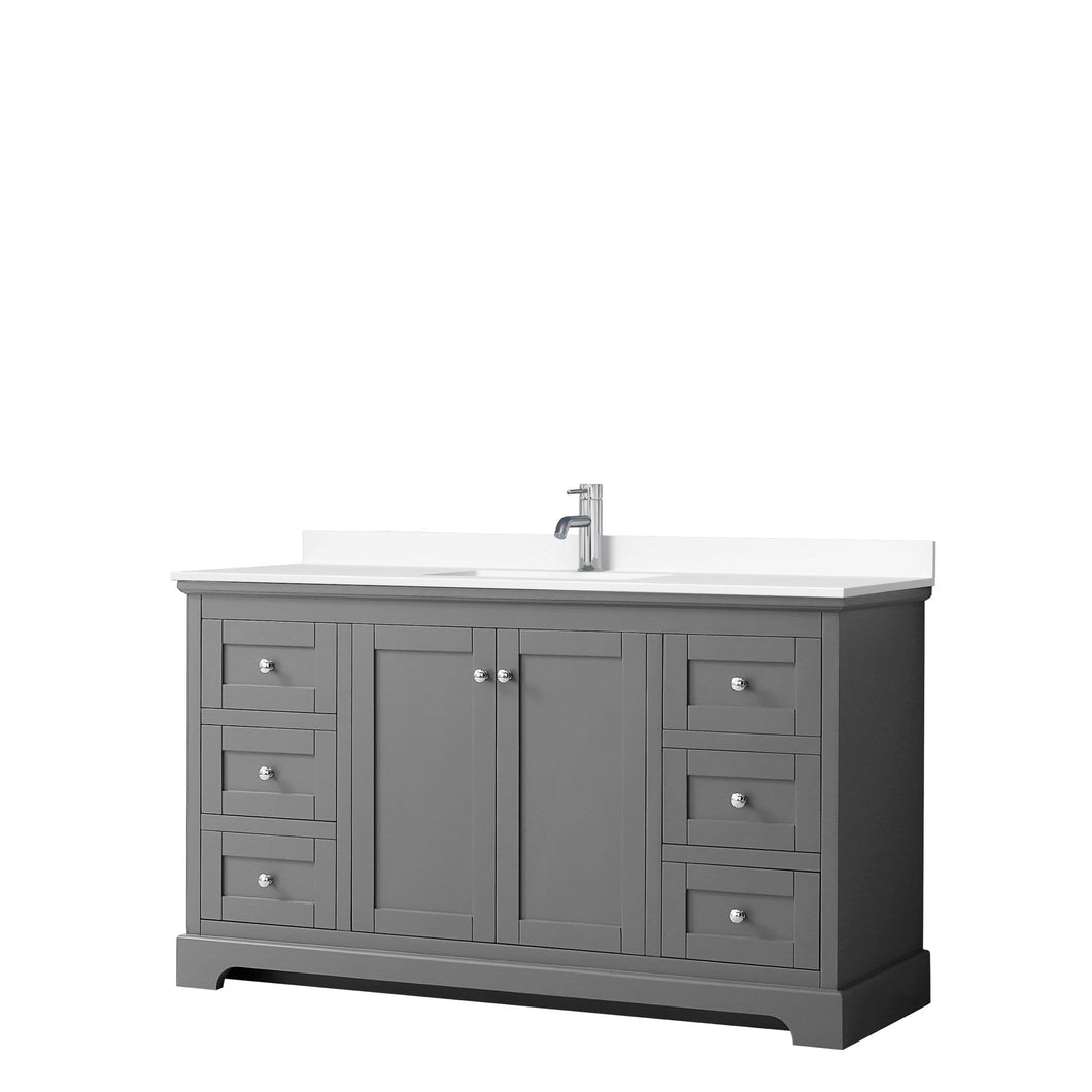 Wyndham Collection Vanity Wyndham Collection WCV232360SKGWCUNSMXX Avery 60 Inch Single Bathroom Vanity in Dark Gray, White Cultured Marble Countertop, Undermount Square Sink, No Mirror