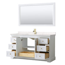 Load image into Gallery viewer, Wyndham Collection Vanity Wyndham Collection WCV232360SWGC2UNSM58 Avery 60 Inch Single Bathroom Vanity in White, Light-Vein Carrara Cultured Marble Countertop, Undermount Square Sink, 58 Inch Mirror, Brushed Gold Trim