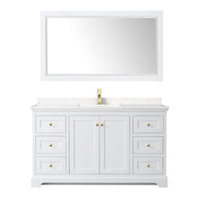 Load image into Gallery viewer, Wyndham Collection Vanity Wyndham Collection WCV232360SWGC2UNSM58 Avery 60 Inch Single Bathroom Vanity in White, Light-Vein Carrara Cultured Marble Countertop, Undermount Square Sink, 58 Inch Mirror, Brushed Gold Trim