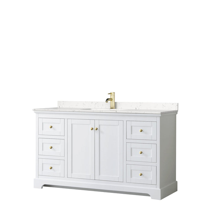 Wyndham Collection Vanity Wyndham Collection WCV232360SWGC2UNSMXX Avery 60 Inch Single Bathroom Vanity in White, Light-Vein Carrara Cultured Marble Countertop, Undermount Square Sink, Brushed Gold Trim
