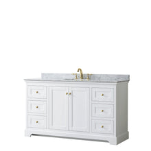 Load image into Gallery viewer, Wyndham Collection Vanity Wyndham Collection WCV232360SWGCMUNOMXX Avery 60 Inch Single Bathroom Vanity in White, White Carrara Marble Countertop, Undermount Oval Sink, Brushed Gold Trim