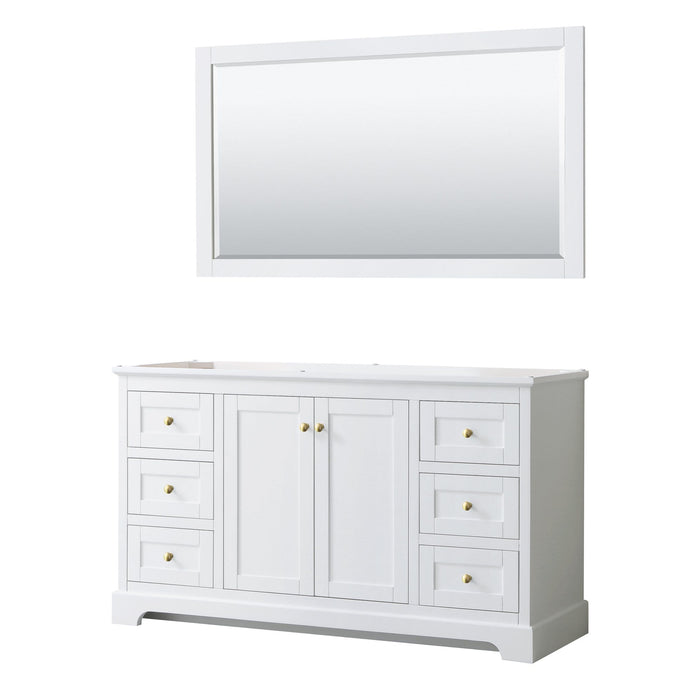 Wyndham Collection Vanity Wyndham Collection WCV232360SWGCXSXXM58 Avery 60 Inch Single Bathroom Vanity in White, No Countertop, No Sink, 58 Inch Mirror, Brushed Gold Trim