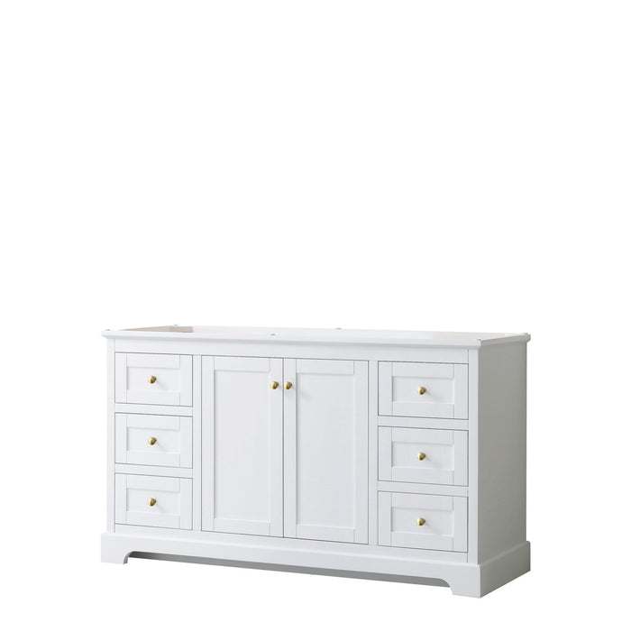 Wyndham Collection Vanity Wyndham Collection WCV232360SWGCXSXXMXX Avery 60 Inch Single Bathroom Vanity in White, No Countertop, No Sink, Brushed Gold Trim