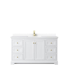 Load image into Gallery viewer, Wyndham Collection Vanity Wyndham Collection WCV232360SWGWCUNSMXX Avery 60 Inch Single Bathroom Vanity in White, White Cultured Marble Countertop, Undermount Square Sink, Brushed Gold Trim