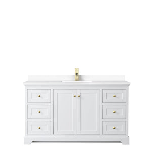 Wyndham Collection Vanity Wyndham Collection WCV232360SWGWCUNSMXX Avery 60 Inch Single Bathroom Vanity in White, White Cultured Marble Countertop, Undermount Square Sink, Brushed Gold Trim