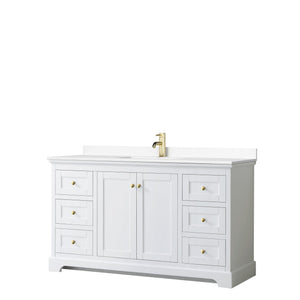 Wyndham Collection Vanity Wyndham Collection WCV232360SWGWCUNSMXX Avery 60 Inch Single Bathroom Vanity in White, White Cultured Marble Countertop, Undermount Square Sink, Brushed Gold Trim
