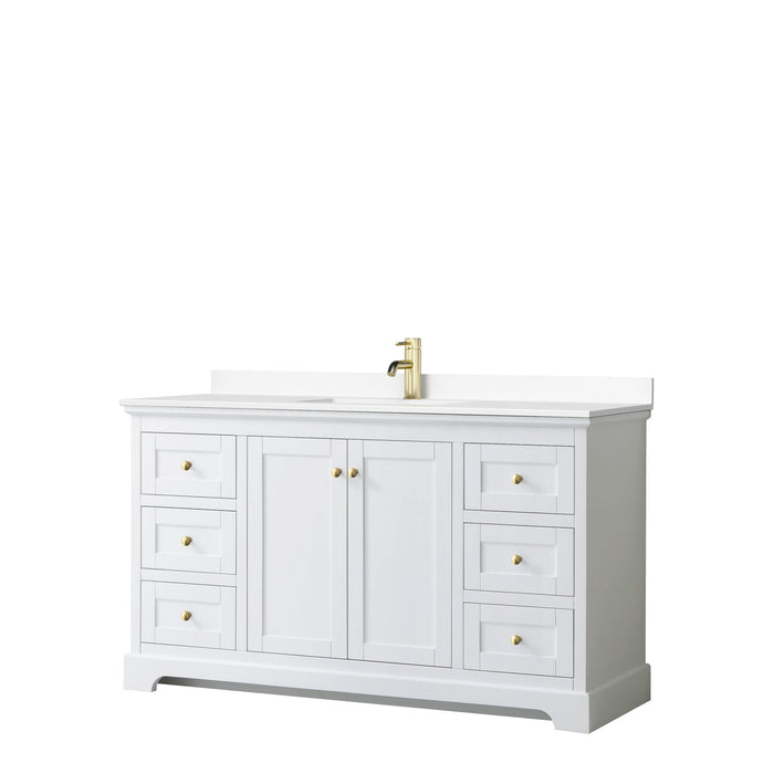Wyndham Collection Vanity Wyndham Collection WCV232360SWGWCUNSMXX Avery 60 Inch Single Bathroom Vanity in White, White Cultured Marble Countertop, Undermount Square Sink, Brushed Gold Trim