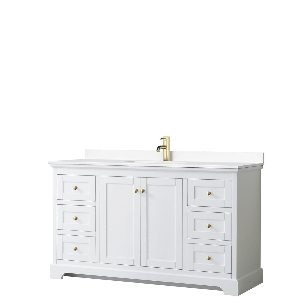 Wyndham Collection Vanity Wyndham Collection WCV232360SWGWCUNSMXX Avery 60 Inch Single Bathroom Vanity in White, White Cultured Marble Countertop, Undermount Square Sink, Brushed Gold Trim