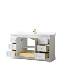 Load image into Gallery viewer, Wyndham Collection Vanity Wyndham Collection WCV232360SWGWCUNSMXX Avery 60 Inch Single Bathroom Vanity in White, White Cultured Marble Countertop, Undermount Square Sink, Brushed Gold Trim