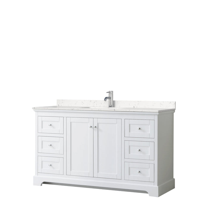 Wyndham Collection Vanity Wyndham Collection WCV232360SWHC2UNSMXX Avery 60 Inch Single Bathroom Vanity in White, Light-Vein Carrara Cultured Marble Countertop, Undermount Square Sink, No Mirror
