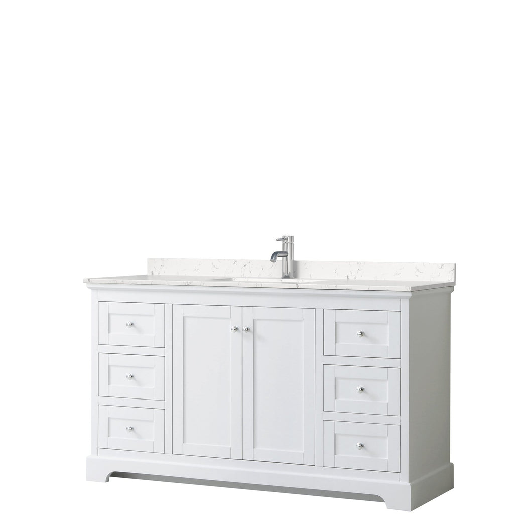 Wyndham Collection Vanity Wyndham Collection WCV232360SWHC2UNSMXX Avery 60 Inch Single Bathroom Vanity in White, Light-Vein Carrara Cultured Marble Countertop, Undermount Square Sink, No Mirror