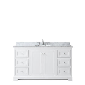 Wyndham Collection Vanity Wyndham Collection WCV232360SWHCMUNOMXX Avery 60 Inch Single Bathroom Vanity in White, White Carrara Marble Countertop, Undermount Oval Sink, and No Mirror
