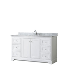 Load image into Gallery viewer, Wyndham Collection Vanity Wyndham Collection WCV232360SWHCMUNOMXX Avery 60 Inch Single Bathroom Vanity in White, White Carrara Marble Countertop, Undermount Oval Sink, and No Mirror