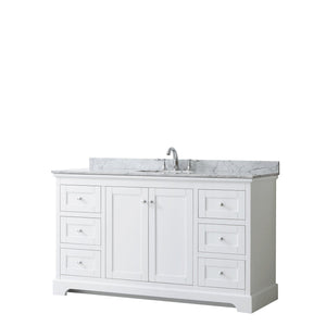 Wyndham Collection Vanity Wyndham Collection WCV232360SWHCMUNOMXX Avery 60 Inch Single Bathroom Vanity in White, White Carrara Marble Countertop, Undermount Oval Sink, and No Mirror