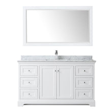 Load image into Gallery viewer, Wyndham Collection Vanity Wyndham Collection WCV232360SWHCMUNSM58 Avery 60 Inch Single Bathroom Vanity in White, White Carrara Marble Countertop, Undermount Square Sink, and 58 Inch Mirror