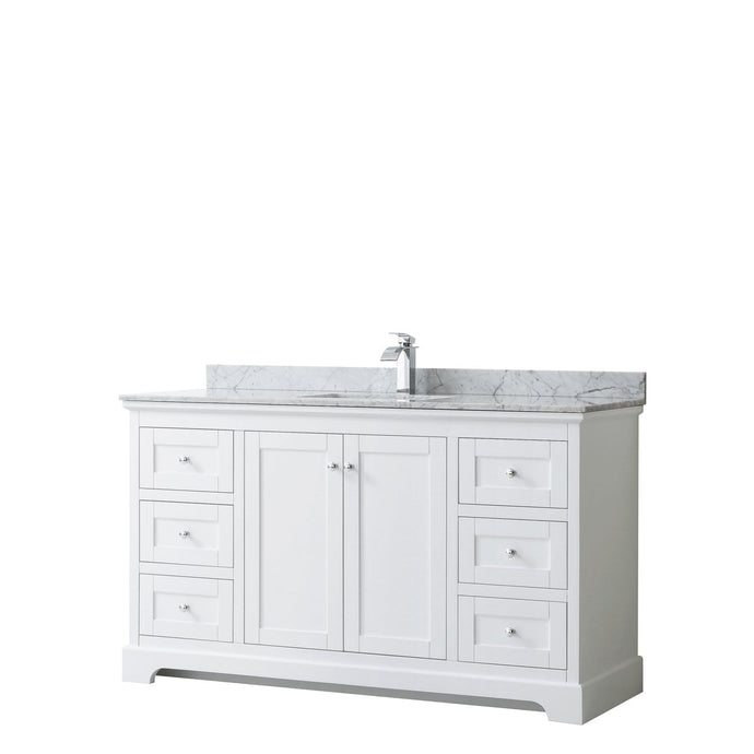 Wyndham Collection Vanity Wyndham Collection WCV232360SWHCMUNSMXX Avery 60 Inch Single Bathroom Vanity in White, White Carrara Marble Countertop, Undermount Square Sink, and No Mirror