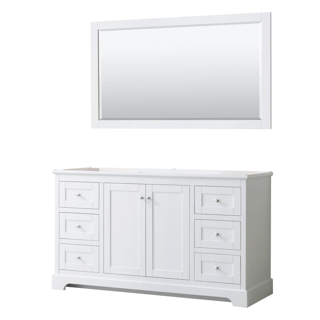Wyndham Collection Vanity Wyndham Collection WCV232360SWHCXSXXM58 Avery 60 Inch Single Bathroom Vanity in White, No Countertop, No Sink, and 58 Inch Mirror
