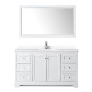 Wyndham Collection Vanity Wyndham Collection WCV232360SWHWCUNSM58 Avery 60 Inch Single Bathroom Vanity in White, White Cultured Marble Countertop, Undermount Square Sink, 58 Inch Mirror
