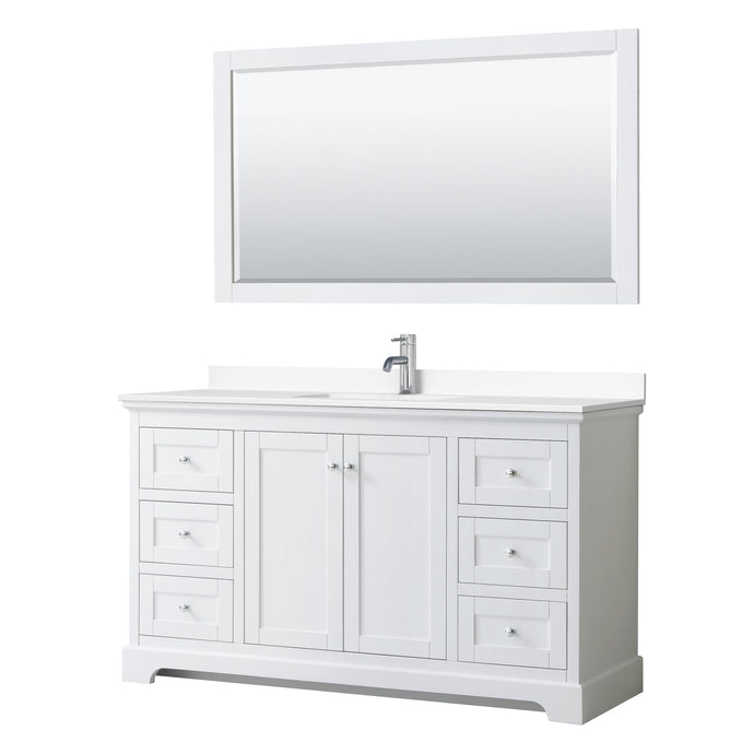 Wyndham Collection Vanity Wyndham Collection WCV232360SWHWCUNSM58 Avery 60 Inch Single Bathroom Vanity in White, White Cultured Marble Countertop, Undermount Square Sink, 58 Inch Mirror