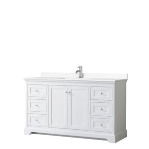 Wyndham Collection Vanity Wyndham Collection WCV232360SWHWCUNSMXX Avery 60 Inch Single Bathroom Vanity in White, White Cultured Marble Countertop, Undermount Square Sink, No Mirror