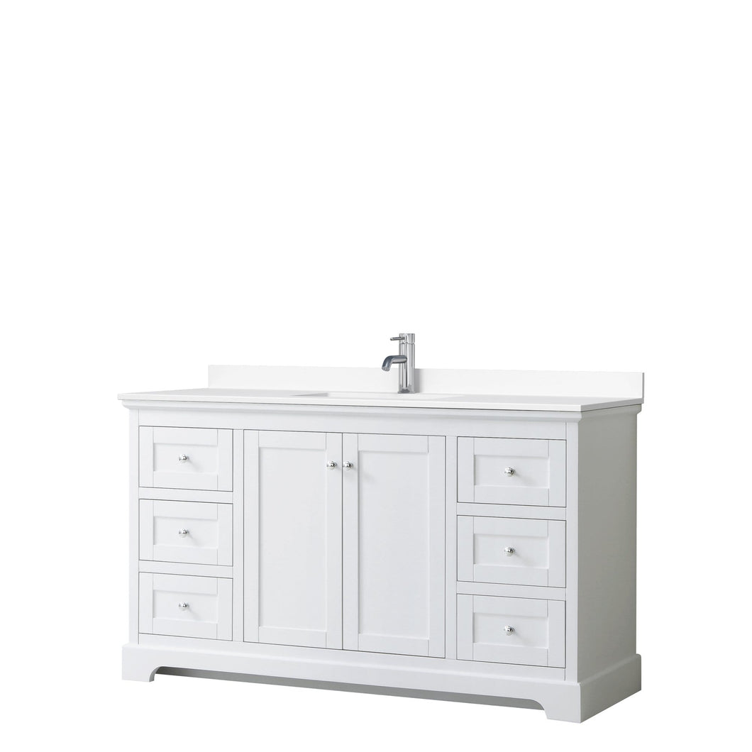 Wyndham Collection Vanity Wyndham Collection WCV232360SWHWCUNSMXX Avery 60 Inch Single Bathroom Vanity in White, White Cultured Marble Countertop, Undermount Square Sink, No Mirror